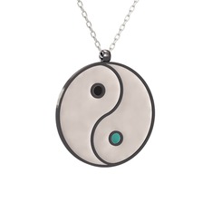 925 ayar siyah rodyum kaplama gümüş kolye (Beyaz mineli, 40 cm beyaz altın rolo zincir)