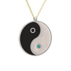 Mineli Yin Yang Kolye - 14 ayar beyaz altın kolye (Siyah mineli, 40 cm altın rolo zincir) #1lyrcpi