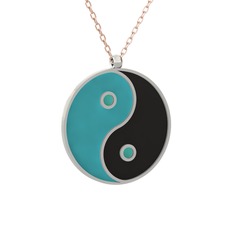 Mineli Yin Yang Kolye - 925 ayar gümüş kolye (Turkuaz mineli, 40 cm gümüş rolo zincir) #1nasvjk