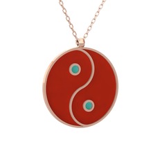 Mineli Yin Yang Kolye - 925 ayar rose altın kaplama gümüş kolye (Kırmızı mineli, 40 cm gümüş rolo zincir) #1pjr7tm