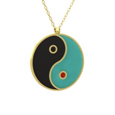 Mineli Yin Yang Kolye - 18 ayar altın kolye (Siyah mineli, 40 cm altın rolo zincir) #1plccpe