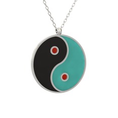 Mineli Yin Yang Kolye - 8 ayar beyaz altın kolye (Siyah mineli, 40 cm beyaz altın rolo zincir) #1ppq5pc