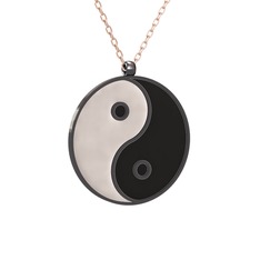 925 ayar siyah rodyum kaplama gümüş kolye (Beyaz mineli, 40 cm rose altın rolo zincir)