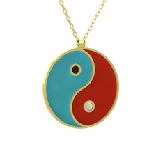 Mineli Yin Yang Kolye - 8 ayar altın kolye (Turkuaz mineli, 40 cm altın rolo zincir) #1qrdh1u
