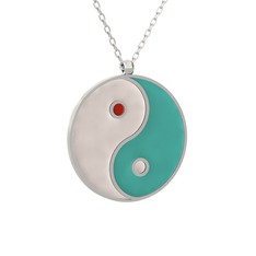 Mineli Yin Yang Kolye - 925 ayar gümüş kolye (Beyaz mineli, 40 cm gümüş rolo zincir) #1qypwpi