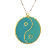 Mineli Yin Yang Kolye - 8 ayar altın kolye (Turkuaz mineli, 40 cm rose altın rolo zincir) #1qzzg4x