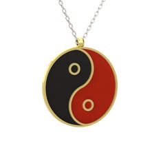 8 ayar altın kolye (Siyah mineli, 40 cm gümüş rolo zincir)