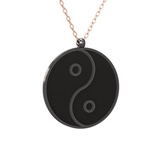 925 ayar siyah rodyum kaplama gümüş kolye (Siyah mineli, 40 cm rose altın rolo zincir)