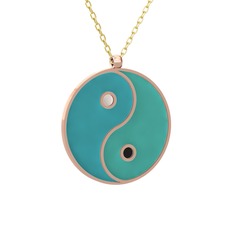 Mineli Yin Yang Kolye - 8 ayar rose altın kolye (Turkuaz mineli, 40 cm gümüş rolo zincir) #1sy1aks