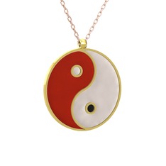 Mineli Yin Yang Kolye - 8 ayar altın kolye (Kırmızı mineli, 40 cm rose altın rolo zincir) #1t34qpa