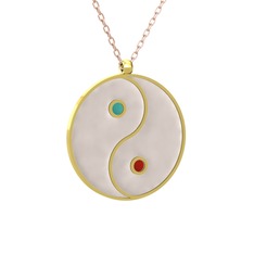 Mineli Yin Yang Kolye - 18 ayar altın kolye (Beyaz mineli, 40 cm rose altın rolo zincir) #1t7bhtt