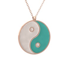 Mineli Yin Yang Kolye - 8 ayar rose altın kolye (Beyaz mineli, 40 cm rose altın rolo zincir) #1tpllev