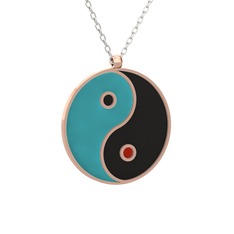 Mineli Yin Yang Kolye - 925 ayar rose altın kaplama gümüş kolye (Turkuaz mineli, 40 cm beyaz altın rolo zincir) #1tumd9h