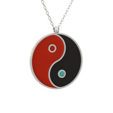 Mineli Yin Yang Kolye - 18 ayar beyaz altın kolye (Kırmızı mineli, 40 cm beyaz altın rolo zincir) #1twxb55