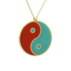 Mineli Yin Yang Kolye - 18 ayar altın kolye (Kırmızı mineli, 40 cm altın rolo zincir) #1u25u91