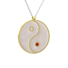 Mineli Yin Yang Kolye - 18 ayar altın kolye (Beyaz mineli, 40 cm beyaz altın rolo zincir) #1v0m6di