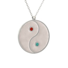 Mineli Yin Yang Kolye - 925 ayar gümüş kolye (Beyaz mineli, 40 cm beyaz altın rolo zincir) #1v673ya