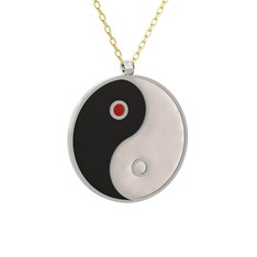 Mineli Yin Yang Kolye - 14 ayar beyaz altın kolye (Siyah mineli, 40 cm altın rolo zincir) #1vlv8lq