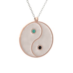 Mineli Yin Yang Kolye - 14 ayar rose altın kolye (Beyaz mineli, 40 cm beyaz altın rolo zincir) #1vvpm35