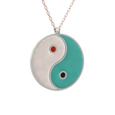 Mineli Yin Yang Kolye - 925 ayar gümüş kolye (Beyaz mineli, 40 cm rose altın rolo zincir) #1wursqq