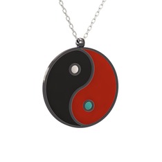 925 ayar siyah rodyum kaplama gümüş kolye (Siyah mineli, 40 cm beyaz altın rolo zincir)