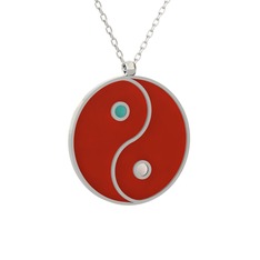 Mineli Yin Yang Kolye - 925 ayar gümüş kolye (Kırmızı mineli, 40 cm beyaz altın rolo zincir) #1xbs6dj