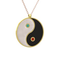Mineli Yin Yang Kolye - 925 ayar altın kaplama gümüş kolye (Beyaz mineli, 40 cm rose altın rolo zincir) #1xpbdul