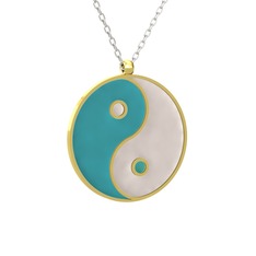 Mineli Yin Yang Kolye - 14 ayar altın kolye (Turkuaz mineli, 40 cm gümüş rolo zincir) #1y0f4e