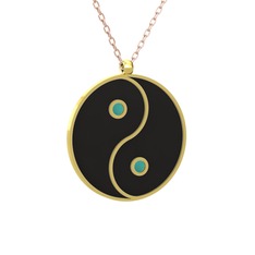 Mineli Yin Yang Kolye - 925 ayar altın kaplama gümüş kolye (Siyah mineli, 40 cm gümüş rolo zincir) #1ydtcrq