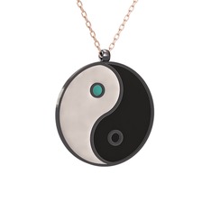 925 ayar siyah rodyum kaplama gümüş kolye (Beyaz mineli, 40 cm rose altın rolo zincir)