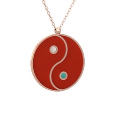 Mineli Yin Yang Kolye - 14 ayar rose altın kolye (Kırmızı mineli, 40 cm rose altın rolo zincir) #1yqpisp