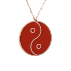 Mineli Yin Yang Kolye - 925 ayar rose altın kaplama gümüş kolye (Kırmızı mineli, 40 cm gümüş rolo zincir) #2gf5lb