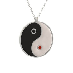Mineli Yin Yang Kolye - 8 ayar beyaz altın kolye (Siyah mineli, 40 cm beyaz altın rolo zincir) #2i3hck