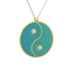 8 ayar altın kolye (Turkuaz mineli, 40 cm gümüş rolo zincir)