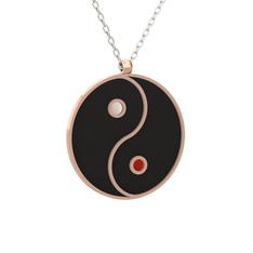 Mineli Yin Yang Kolye - 14 ayar rose altın kolye (Siyah mineli, 40 cm beyaz altın rolo zincir) #3j16dx