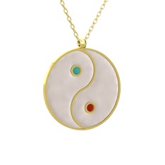 Mineli Yin Yang Kolye - 18 ayar altın kolye (Beyaz mineli, 40 cm altın rolo zincir) #3omkue