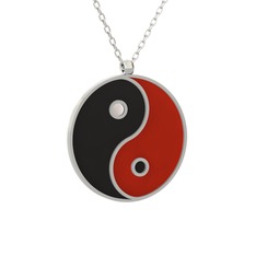 Mineli Yin Yang Kolye - 8 ayar beyaz altın kolye (Siyah mineli, 40 cm beyaz altın rolo zincir) #455i8e