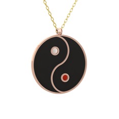 Mineli Yin Yang Kolye - 8 ayar rose altın kolye (Siyah mineli, 40 cm altın rolo zincir) #47eowc