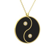Mineli Yin Yang Kolye - 14 ayar altın kolye (Siyah mineli, 40 cm altın rolo zincir) #4pc0yl
