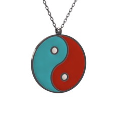 Mineli Yin Yang Kolye - 925 ayar siyah rodyum kaplama gümüş kolye (Turkuaz mineli, 40 cm gümüş rolo zincir) #5fhlkh
