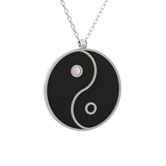 Mineli Yin Yang Kolye - 14 ayar beyaz altın kolye (Siyah mineli, 40 cm beyaz altın rolo zincir) #5x1plk