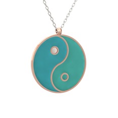 Mineli Yin Yang Kolye - 8 ayar rose altın kolye (Turkuaz mineli, 40 cm gümüş rolo zincir) #6i9s6w