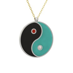 Mineli Yin Yang Kolye - 18 ayar beyaz altın kolye (Siyah mineli, 40 cm altın rolo zincir) #6k2h95