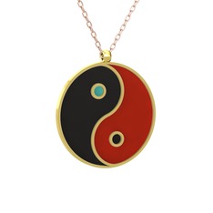 8 ayar altın kolye (Siyah mineli, 40 cm rose altın rolo zincir)