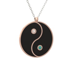 Mineli Yin Yang Kolye - 925 ayar rose altın kaplama gümüş kolye (Siyah mineli, 40 cm beyaz altın rolo zincir) #7e8dhe