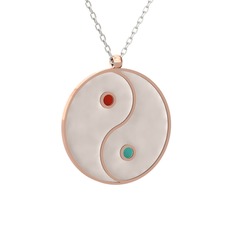 Mineli Yin Yang Kolye - 925 ayar rose altın kaplama gümüş kolye (Beyaz mineli, 40 cm beyaz altın rolo zincir) #7j6in0