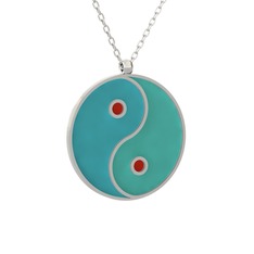 Mineli Yin Yang Kolye - 925 ayar gümüş kolye (Turkuaz mineli, 40 cm gümüş rolo zincir) #7kbqog