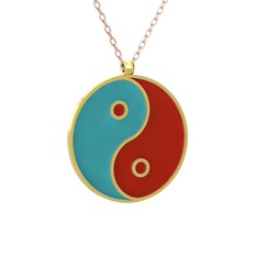 Mineli Yin Yang Kolye - 925 ayar altın kaplama gümüş kolye (Turkuaz mineli, 40 cm rose altın rolo zincir) #7nn3kc