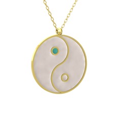 Mineli Yin Yang Kolye - 925 ayar altın kaplama gümüş kolye (Beyaz mineli, 40 cm altın rolo zincir) #8ya8x8