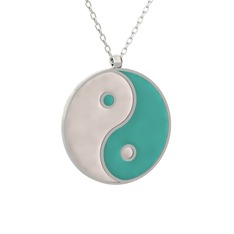 Mineli Yin Yang Kolye - 14 ayar beyaz altın kolye (Beyaz mineli, 40 cm beyaz altın rolo zincir) #9e8gv0